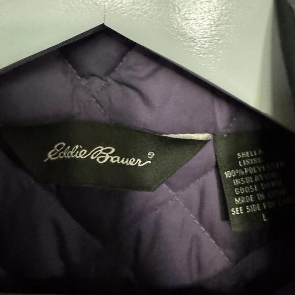 Eddie Bauer Purple Black Premium Goose Down Quilted Vest Size Large Woman’s - Picture 2 of 5
